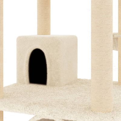 vidaXL Drapak dla kota z sizalowymi słupkami, kremowy, 141 cm