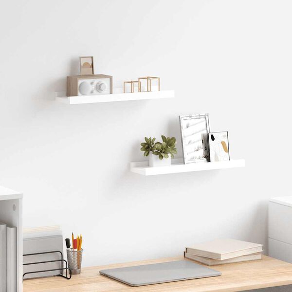 vidaXL P&oacute;łki ścienne na zdjęcia, 2 szt., białe, 40x9x3 cm, MDF