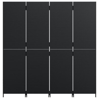 vidaXL Parawan 4-panelowy, czarny, polirattan