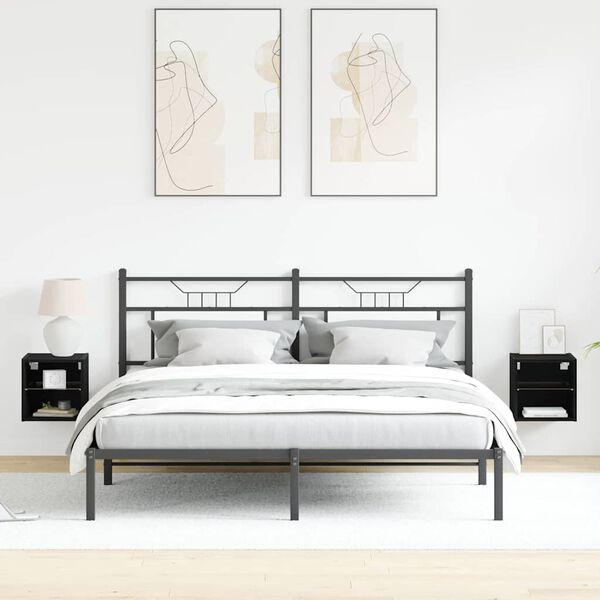 vidaXL LED Ścienny Stolik Nocny z Czarny Materiał drewnopochodny