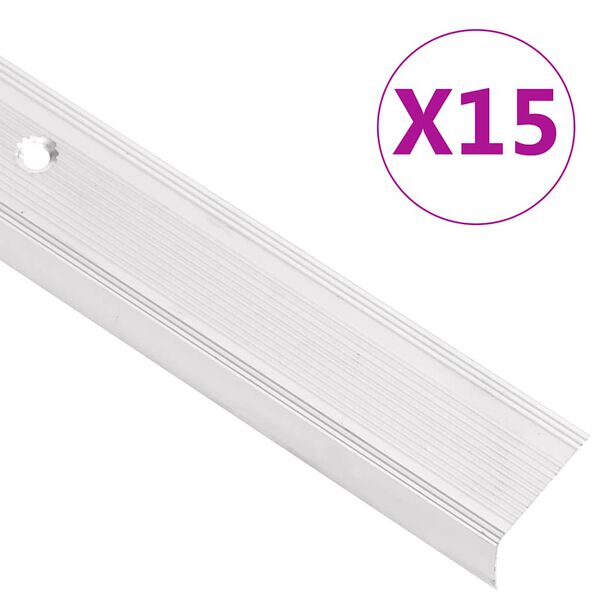 vidaXL Listwy schodowe w kształcie litery L 15 szt. Aluminium 90 cm