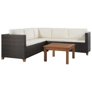 vidaXL 4-cz. zestaw wypoczynkowy do ogrodu, poduszki, rattan PE, brąz