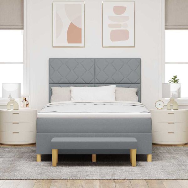 vidaXL Ł&oacute;żko sprężynowe z materacem Jasnoszary 160 x 200 cm tkanina