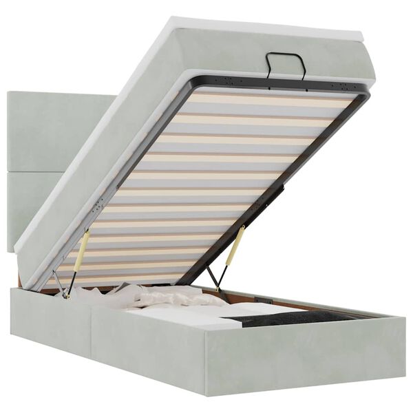 vidaXL Rama ł&oacute;żka otomana z materacami, szara, 80x200 cm, aksamit