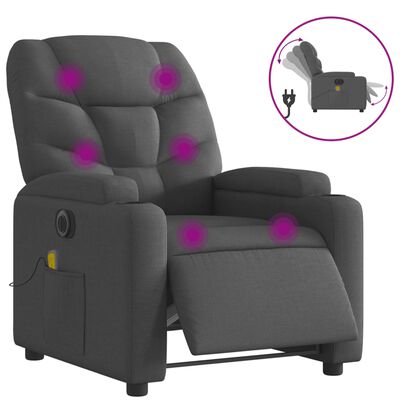 vidaXL Rozkładany fotel masujący, elektryczny, ciemnoszary, tkanina