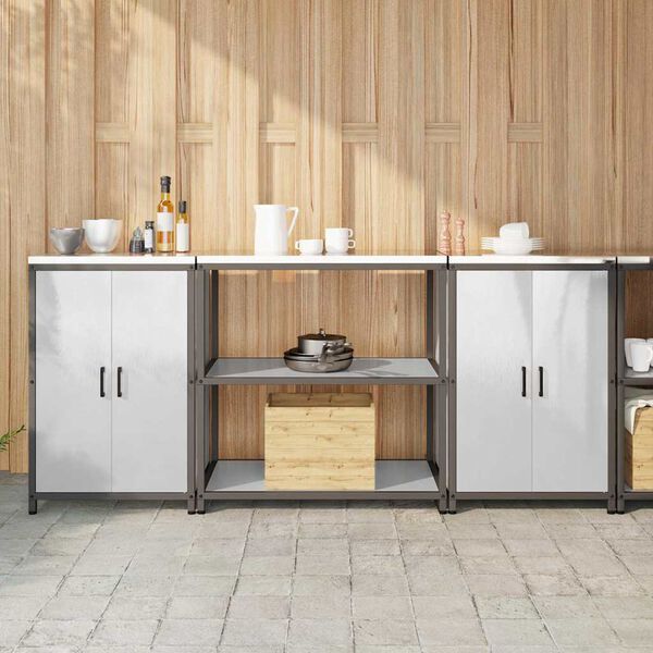 vidaXL Zestaw do przechowywania w kuchni z półką 3 pcs Srebrny Stal