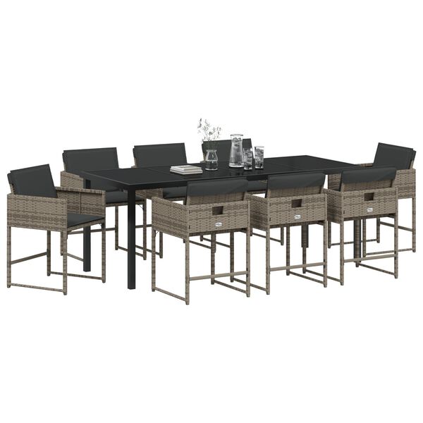 vidaXL Zestaw do jadalni w ogrodzie z poduszką 9 pcs Szary polirattan