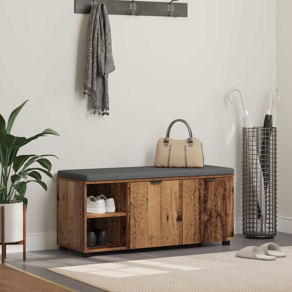vidaXL Ławka w przedpokoju z poduszką Stare drewno 100 x 38 x 46 cm