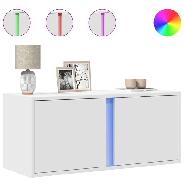 vidaXL Ścienna szafka TV z LED, biała, 80x31x35 cm