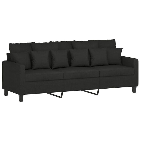 vidaXL 3-osobowa sofa z podn&oacute;żkiem, czarna, 180 cm, tkaniną