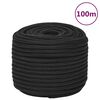 vidaXL Linka żeglarska, czarna jednolita, 14 mm, 100 m, polipropylen
