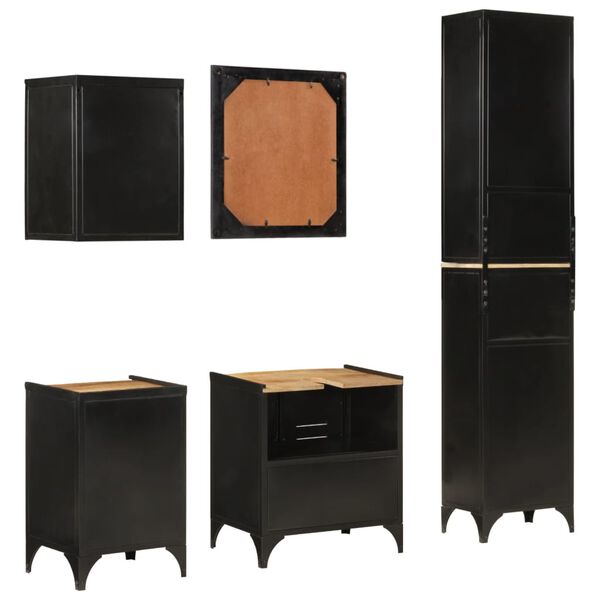 vidaXL 5-cz. zestaw mebli łazienkowych, żelazo i drewno mango