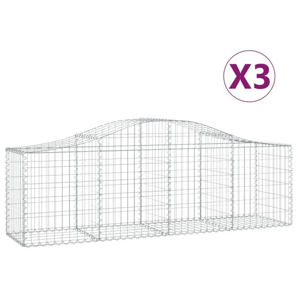 vidaXL Kosze gabionowe, 3 szt, 200x50x60/80 cm, galwanizowane żelazo