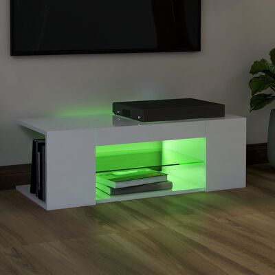 vidaXL Szafka TV z oświetleniem LED, wysoki połysk, biała, 90x39x30 cm