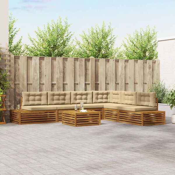 vidaXL Zestaw sof na zewnątrz z poduszką 7 Sztuka Naturalny i Beżowy