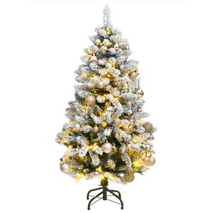vidaXL Sztuczna choinka na zawiasach, 150 lampek LED i bombki, 120 cm