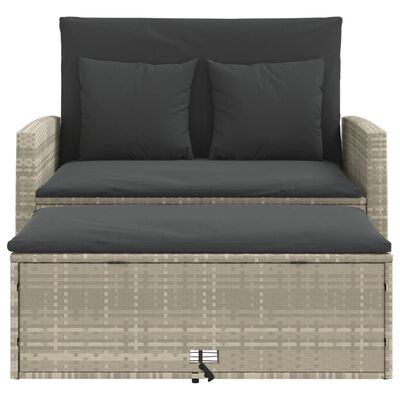 vidaXL Sofa ogrodowa z poduszkami, 2-osobowa, jasnoszara, polirattan