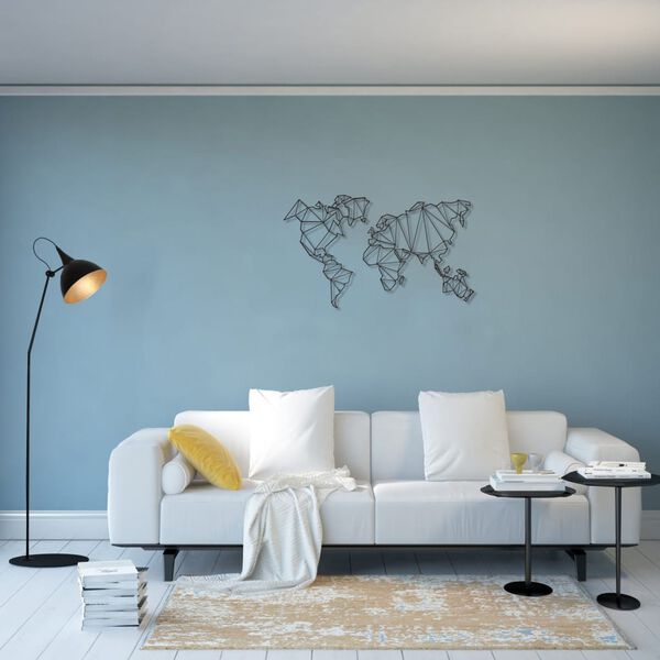 Homemania Dekoracja ścienna World Map, 120x72 cm, metalowa, czarna