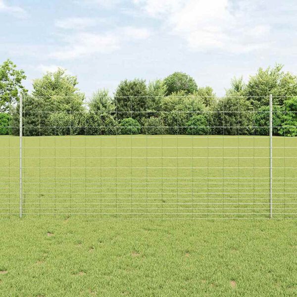 vidaXL Ogrodzenie z słupkiem Srebrny 1,2 x 25 m Stal