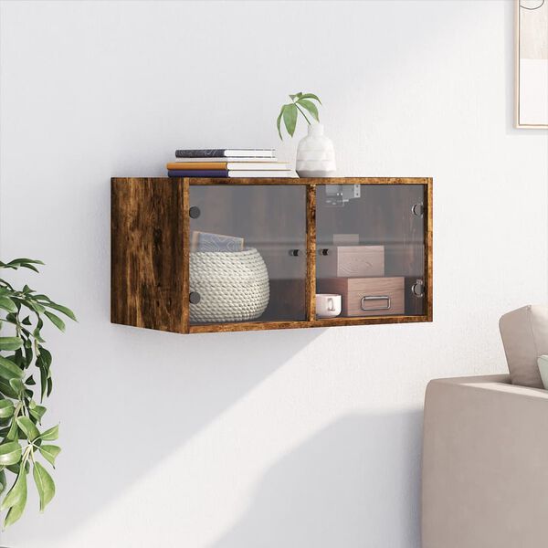 vidaXL Szafka wisząca, szklane drzwi, przydymiony dąb, 68,5x37x35 cm