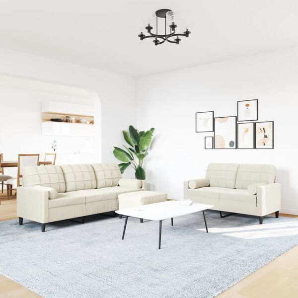 vidaXL 3-cz. zestaw wypoczynkowy z poduszkami, kremowy, aksamit