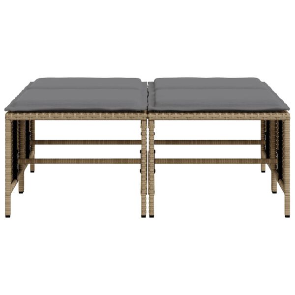 vidaXL Stołki ogrodowe z poduszkami, 4 szt., beżowe, polirattan