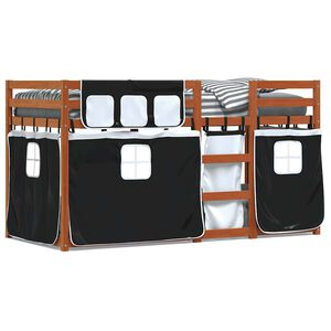 vidaXL Ł&oacute;żko piętrowe z zasłonkami, biało-czarne, 80x200 cm, sosnowe