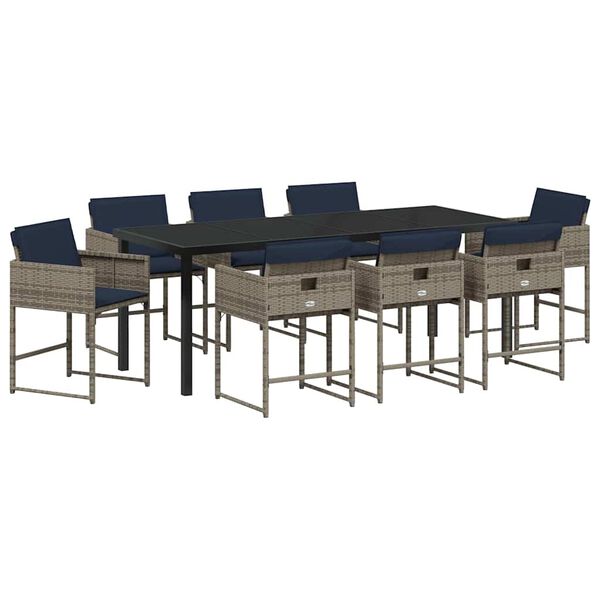 vidaXL Zestaw do jadalni w ogrodzie z poduszką 9 pcs Szary polirattan