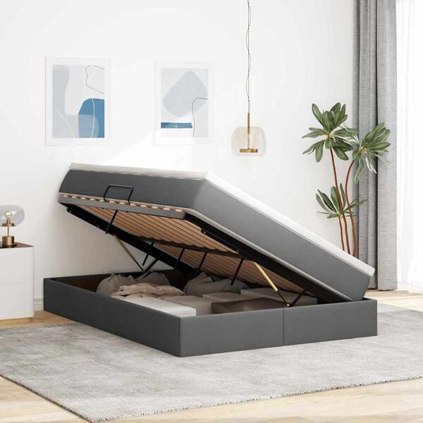 vidaXL Ł&oacute;żko z miejscem na przechowywanie i materacem Ciemnoszary
