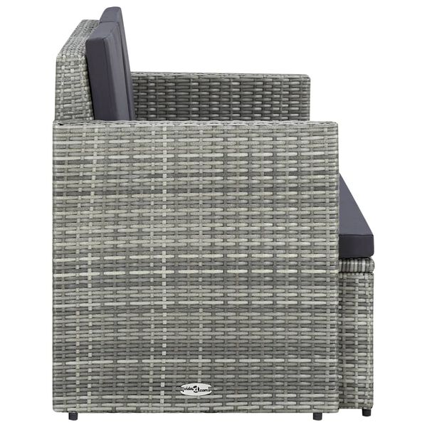 vidaXL 2-osobowa sofa ogrodowa z poduszkami, polirattan, szara