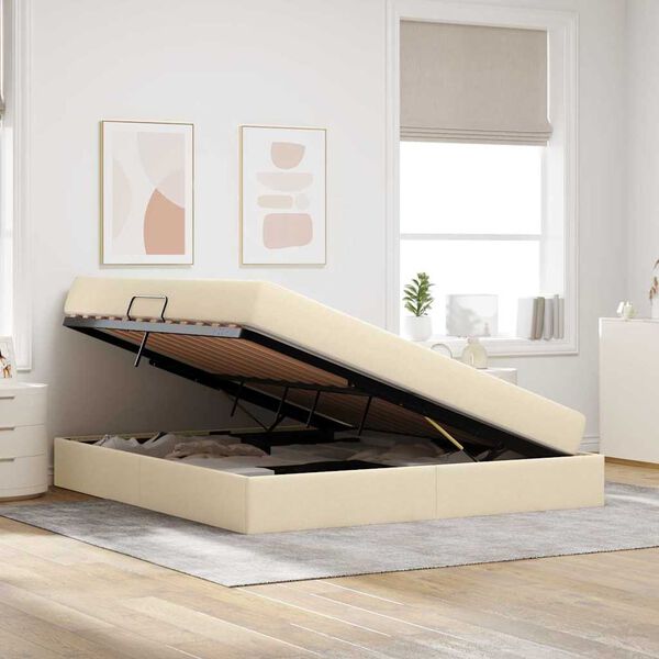 vidaXL Ł&oacute;żko z miejscem na przechowywanie i materacem Kremowy