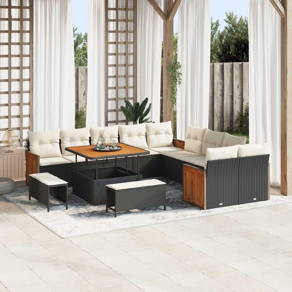 vidaXL Zestaw Sof na Ogr&oacute;d 17 pcs Czarny i kremowy polirattan