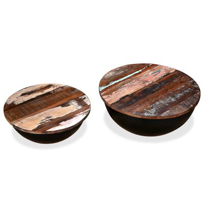 vidaXL Stoliki kawowe, 2 szt., drewno z odzysku, czarne, kształt misy