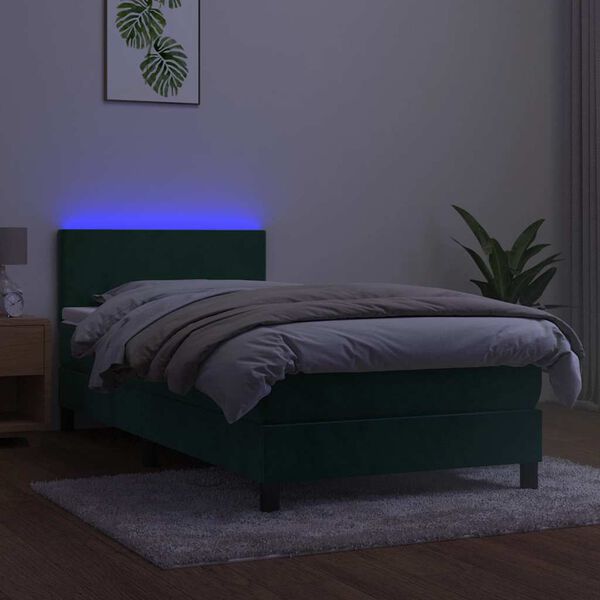 vidaXL Ł&oacute;żko kontynentalne z materacem i LED zielony aksamit 100x200cm