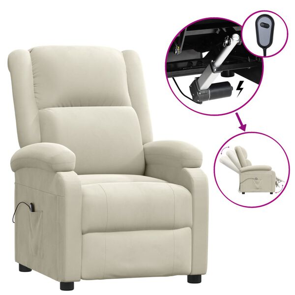 vidaXL Elektryczny fotel rozkładany, kremowy, obity aksamitem