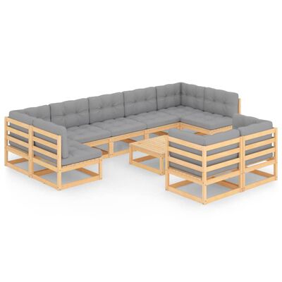 vidaXL 10-cz. zestaw mebli ogrodowych z poduszkami, drewno sosnowe