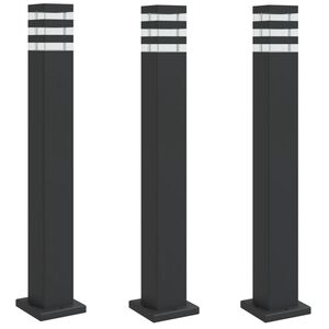 vidaXL Zewnętrzne lampy stojące, 3 szt., czarne, 80 cm, aluminium