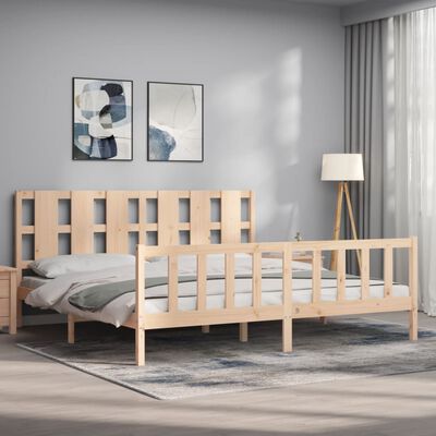 vidaXL Rama łóżka z zagłówkiem, 180x200 cm, drewniana