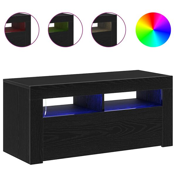 vidaXL Szafka pod telewizor Ze LED Lights Czarny Dąb 90 x 35 x 40 cm