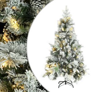 vidaXL Choinka flokowana śniegiem z szyszkami i lampkami 195 cm PVC/PE