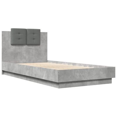 vidaXL Rama łóżka z wezgłowiem i LED, szarość betonu, 90x190 cm