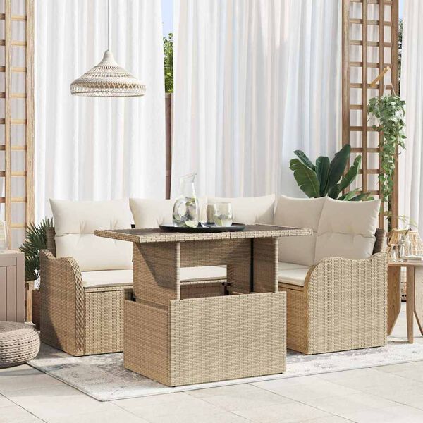 vidaXL Zestaw Sof na Ogr&oacute;d z poduszką 5 pcs Beżowy Rattan poli