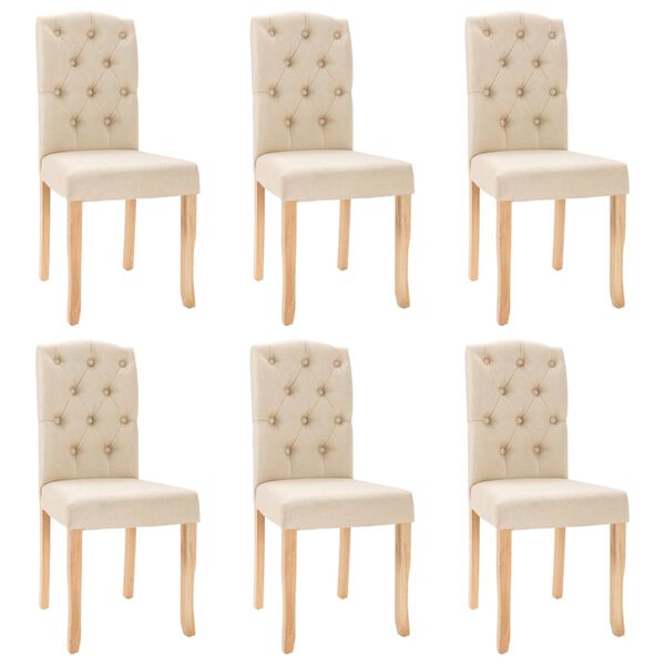 vidaXL Krzesła stołowe, 6 szt., kremowe, tapicerowane tkaniną