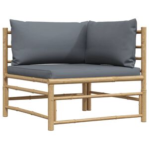 vidaXL Narożna sofa ogrodowa z ciemnoszarymi poduszkami, bambusowa