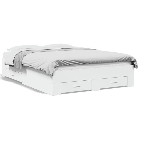 vidaXL Rama ł&oacute;żka z szufladami, biała, 120x200 cm