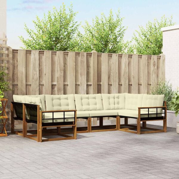 vidaXL Zestaw sof na zewnątrz z poduszką 6 pcs Naturalny i Kremowy