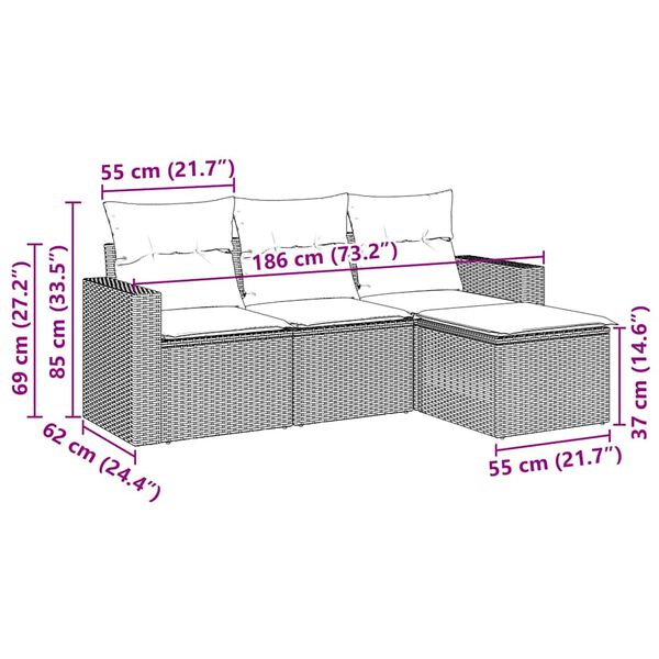 vidaXL 4-cz. zestaw wypoczynkowy do ogrodu, poduszki, czarny rattan PE