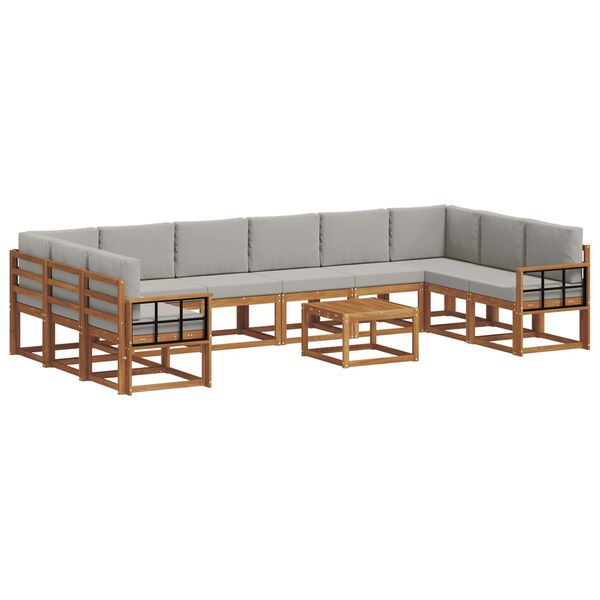 vidaXL Zestaw sof na zewnątrz 11 pcs Naturalny i Jasny Szary