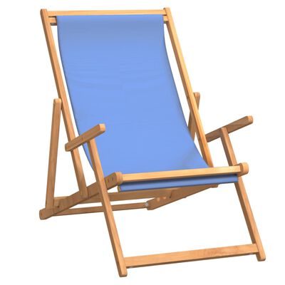 vidaXL Składany leżak plażowy, lite drewno tekowe, niebieski