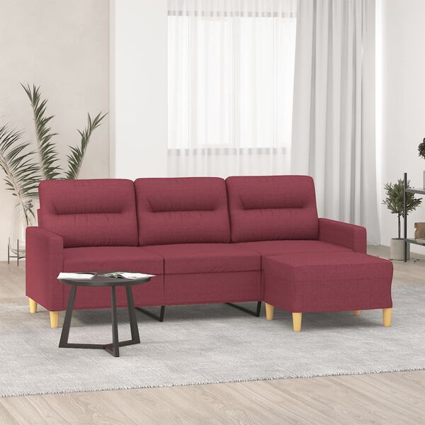 vidaXL 3-osobowa sofa z podn&oacute;żkiem winna czerwień 180 cm, tkaniną